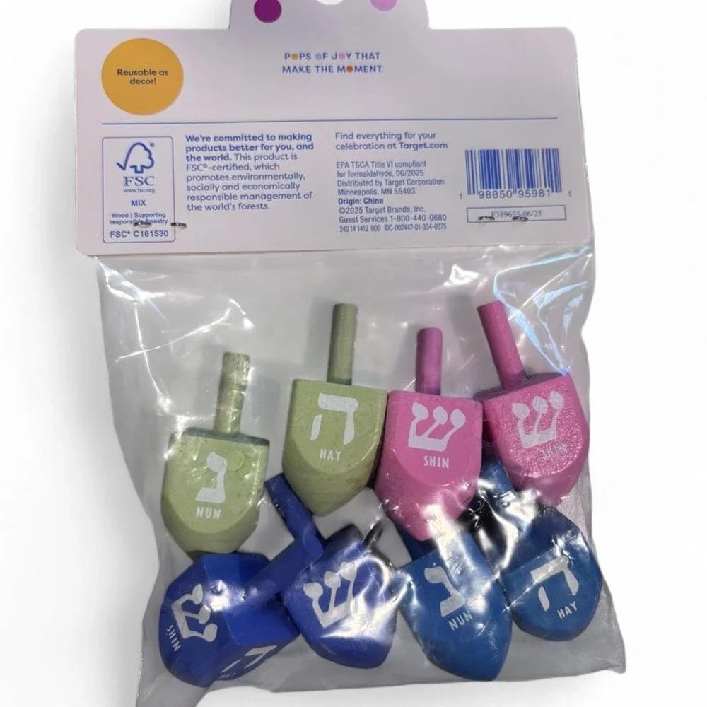 Spritz Brand Dreidels Set of 8 Hanukkah Toy Assorted